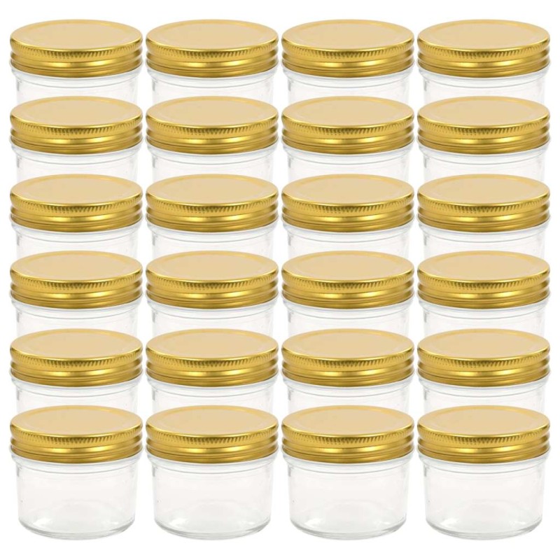 vidaXL Βάζα Μαρμελάδας 24 τεμ. 110 ml Γυάλινα με Χρυσά Καπάκια