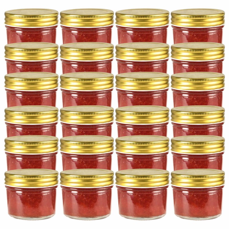 vidaXL Βάζα Μαρμελάδας 24 τεμ. 110 ml Γυάλινα με Χρυσά Καπάκια