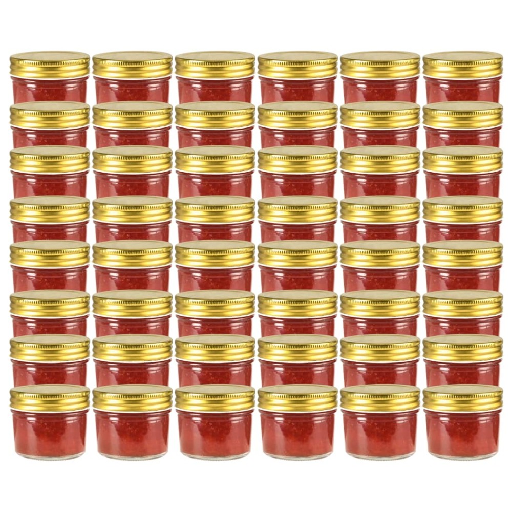 vidaXL Βάζα Μαρμελάδας 48 τεμ. 110 ml Γυάλινα με Χρυσά Καπάκια