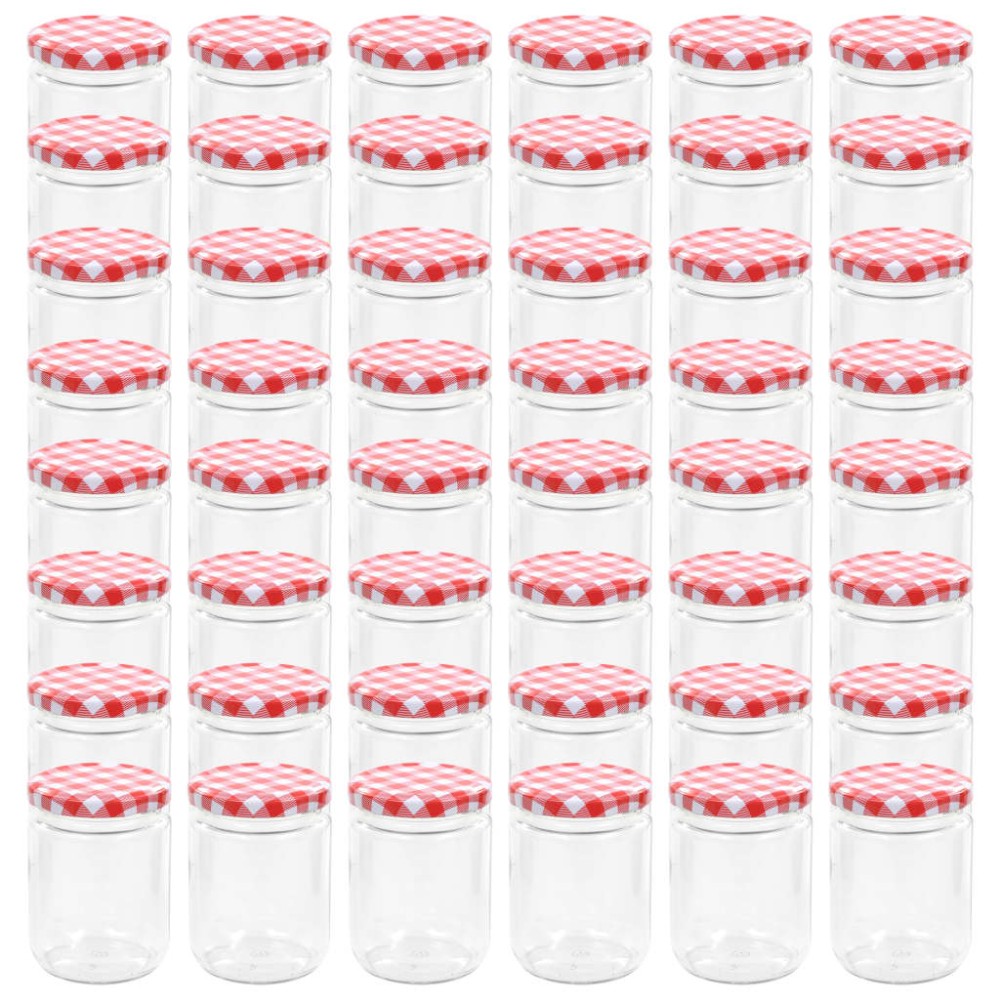 vidaXL Βάζα Μαρμελάδας 48 τεμ. 230 ml Γυάλινα με Κόκκινα/Λευκά Καπάκια