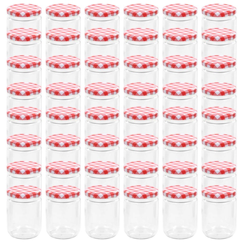 vidaXL Βάζα Μαρμελάδας 48 τεμ. 230 ml Γυάλινα με Κόκκινα/Λευκά Καπάκια