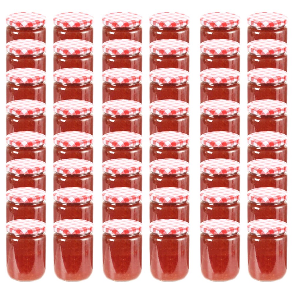 vidaXL Βάζα Μαρμελάδας 48 τεμ. 230 ml Γυάλινα με Κόκκινα/Λευκά Καπάκια