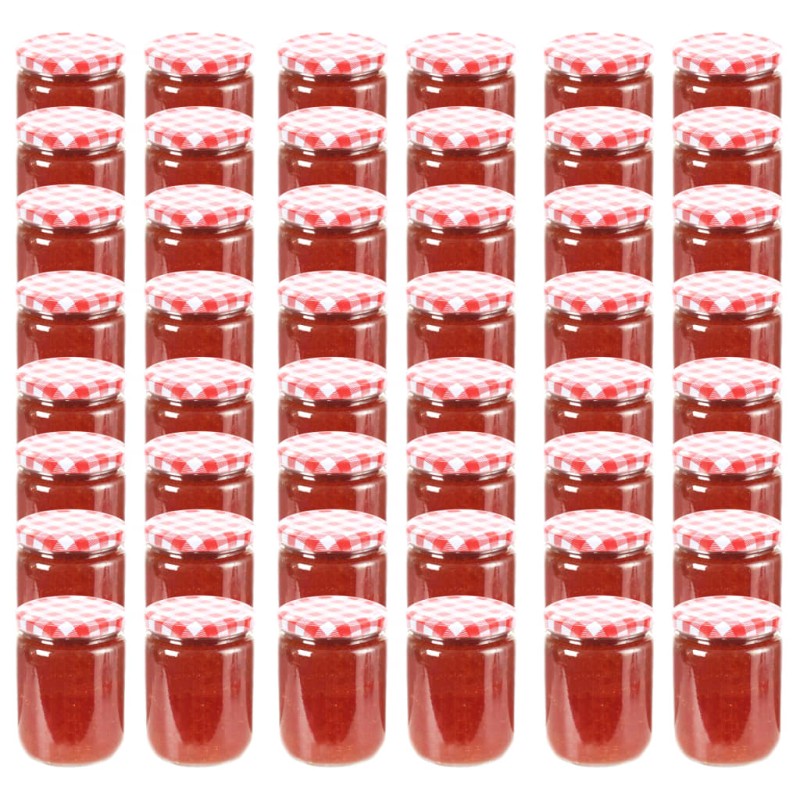vidaXL Βάζα Μαρμελάδας 48 τεμ. 230 ml Γυάλινα με Κόκκινα/Λευκά Καπάκια