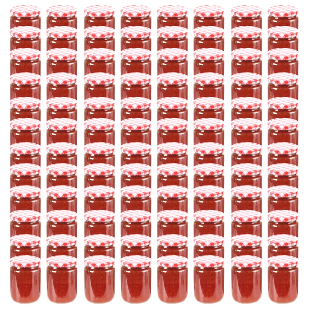 vidaXL Βάζα Μαρμελάδας 96 τεμ. 230 ml Γυάλινα με Κόκκινα/Λευκά Καπάκια