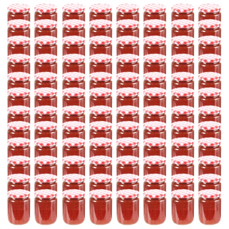 vidaXL Βάζα Μαρμελάδας 96 τεμ. 230 ml Γυάλινα με Κόκκινα/Λευκά Καπάκια