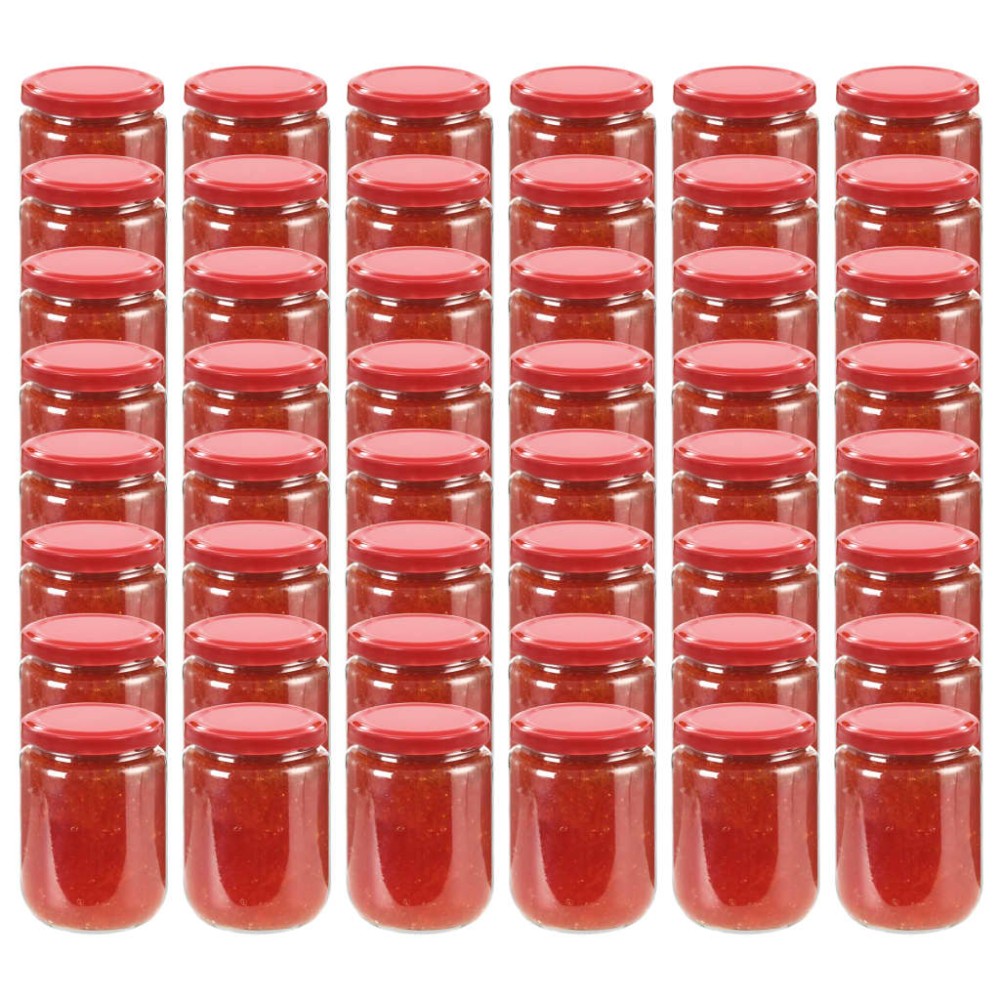 vidaXL Βάζα Μαρμελάδας 48 τεμ. 230 ml Γυάλινα με Κόκκινα Καπάκια
