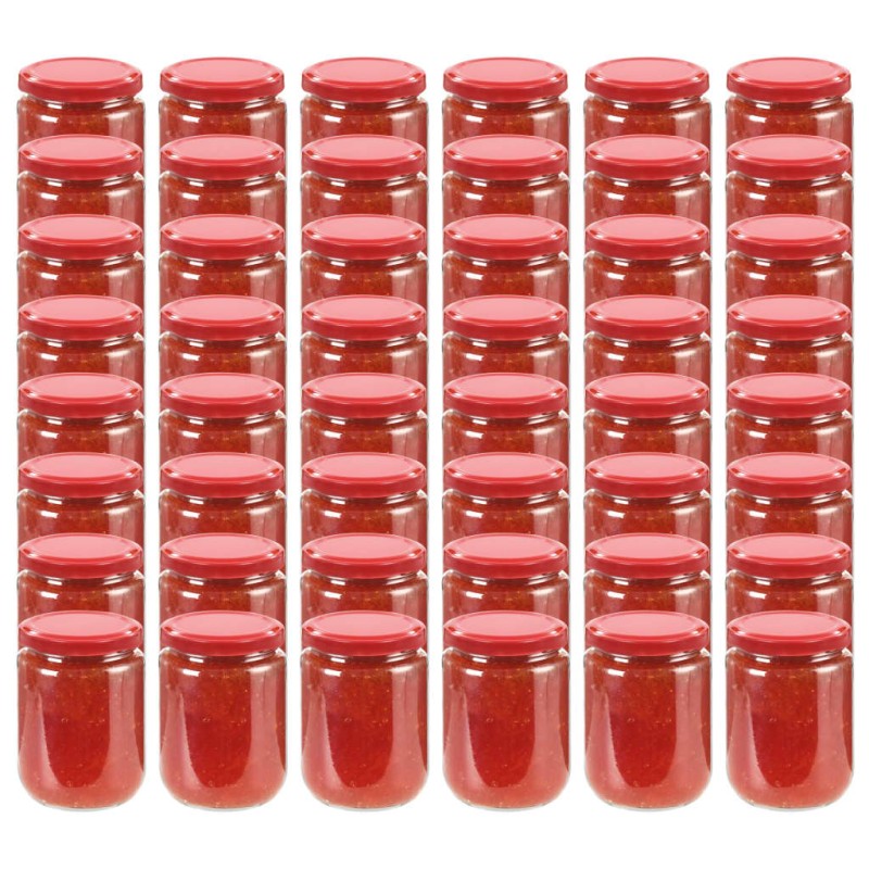 vidaXL Βάζα Μαρμελάδας 48 τεμ. 230 ml Γυάλινα με Κόκκινα Καπάκια