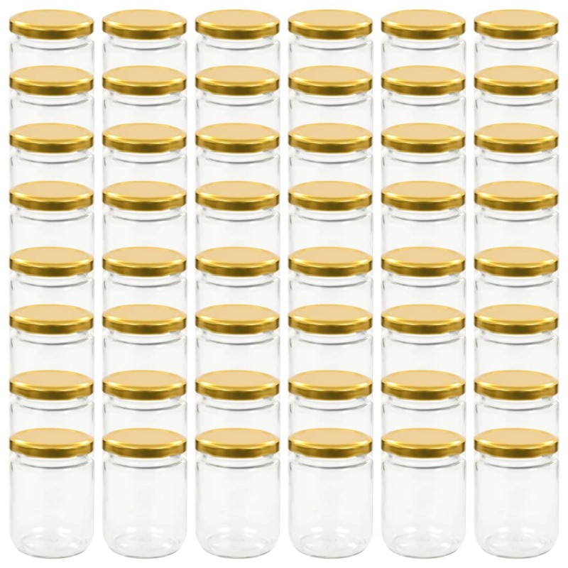 vidaXL Βάζα Μαρμελάδας 48 τεμ. 230 ml Γυάλινα με Χρυσά Καπάκια