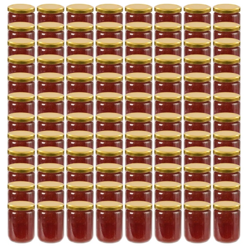 vidaXL Βάζα Μαρμελάδας 96 τεμ. 230 ml Γυάλινα με Χρυσά Καπάκια