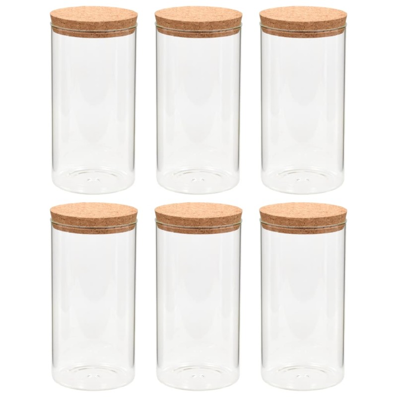 vidaXL Βάζα 6 τεμ. 1400 ml Γυάλινα με Καπάκι από Φελλό