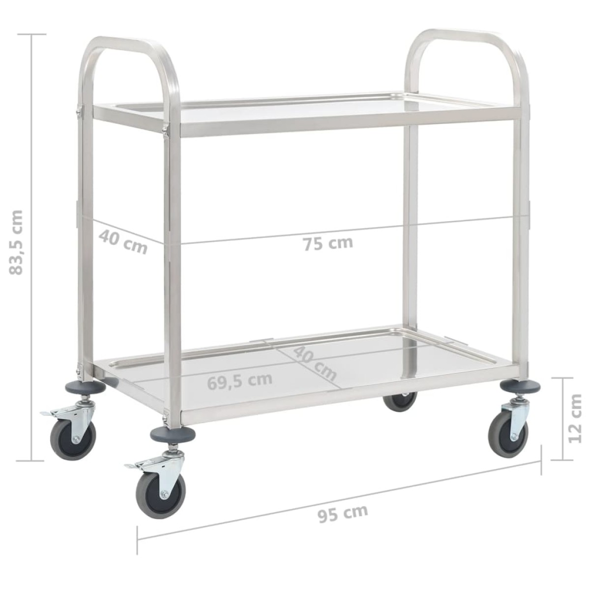 vidaXL Τρόλεϊ Κουζίνας με 2 Ράφια 95x45x83,5 εκ. από Ανοξείδωτο Ατσάλι