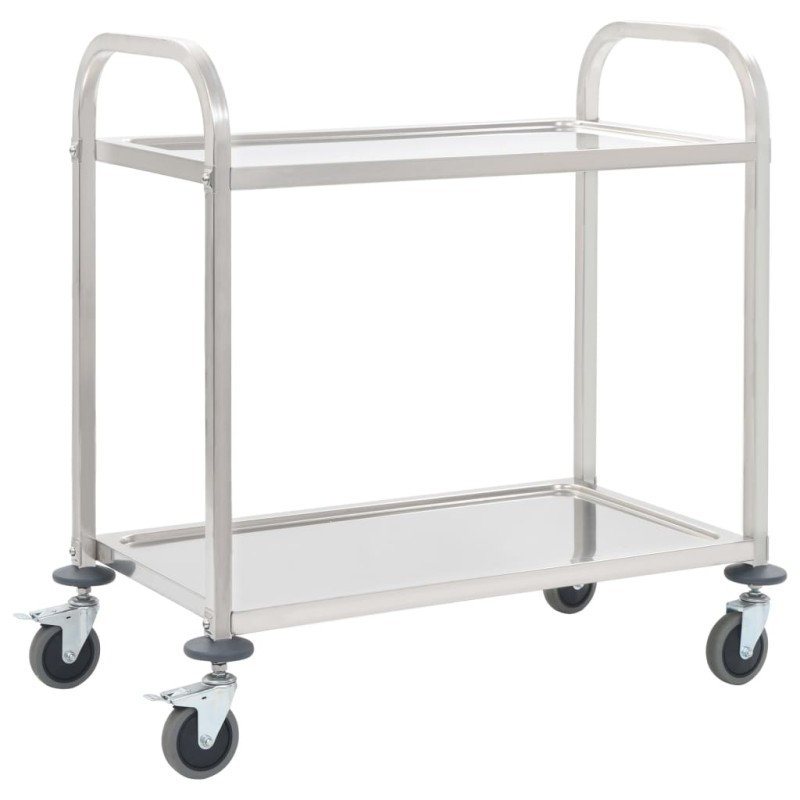 vidaXL Τρόλεϊ Κουζίνας με 2 Ράφια 95x45x83,5 εκ. από Ανοξείδωτο Ατσάλι