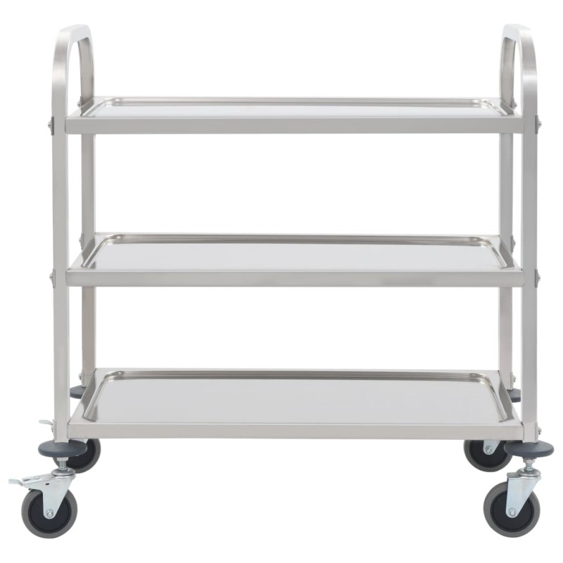 vidaXL Τρόλεϊ Κουζίνας με 3 Ράφια 95x45x83,5 εκ. από Ανοξείδωτο Ατσάλι