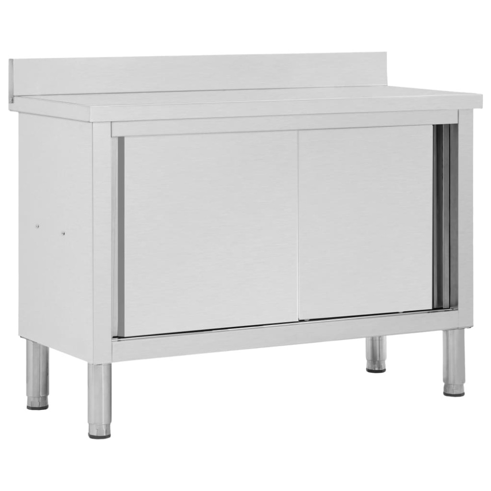 vidaXL Ερμάριο Πάγκος Συρόμενες Πόρτες 120x50x(95-97) εκ. Ανοξ. Ατσάλι