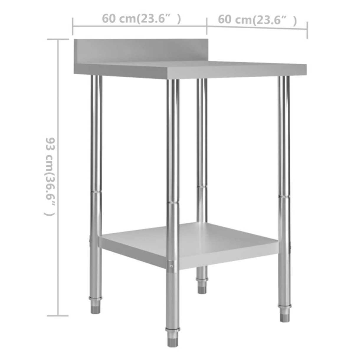 vidaXL Πάγκος Εργασίας Κουζίνας με Πλάτη 60x60x93 εκ. Ανοξείδ. Ατσάλι
