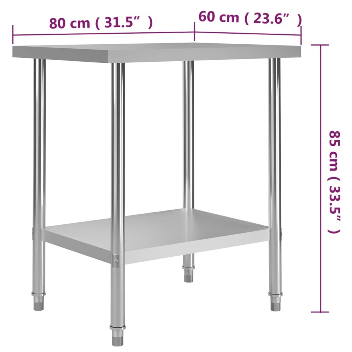 vidaXL Πάγκος Εργασίας Κουζίνας 80x60x85 εκ. από Ανοξείδωτο Ατσάλι