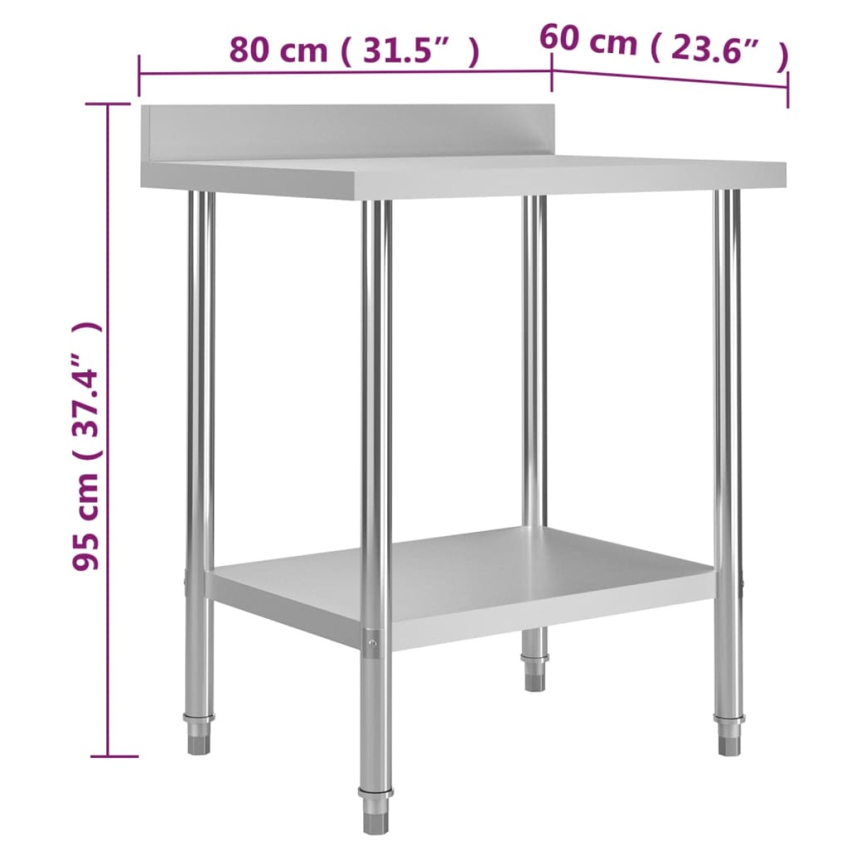 vidaXL Πάγκος Εργασίας Κουζίνας με Πλάτη 80x60x93 εκ. Ανοξείδ. Ατσάλι
