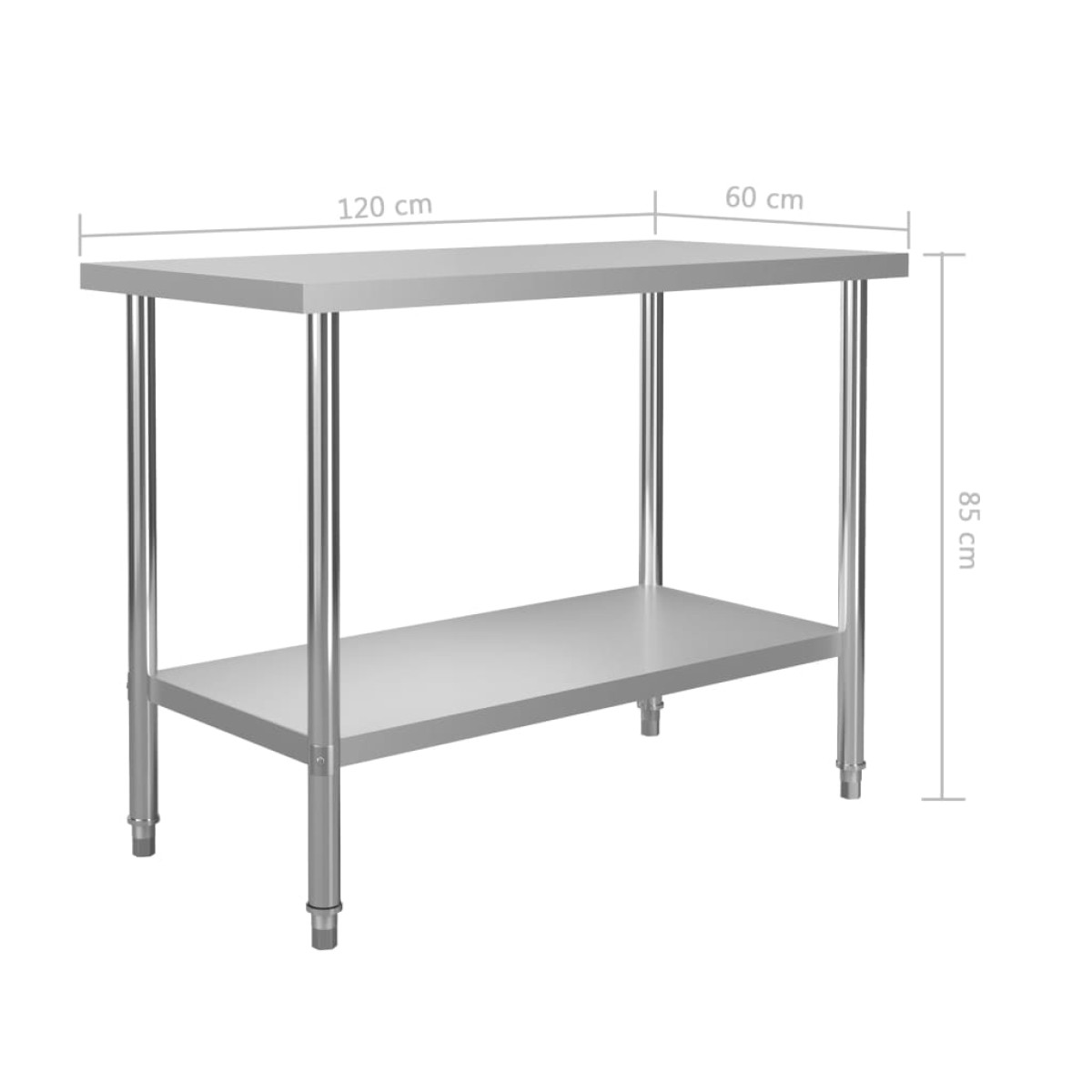 vidaXL Πάγκος Εργασίας Κουζίνας 120x60x85 εκ. από Ανοξείδωτο Ατσάλι