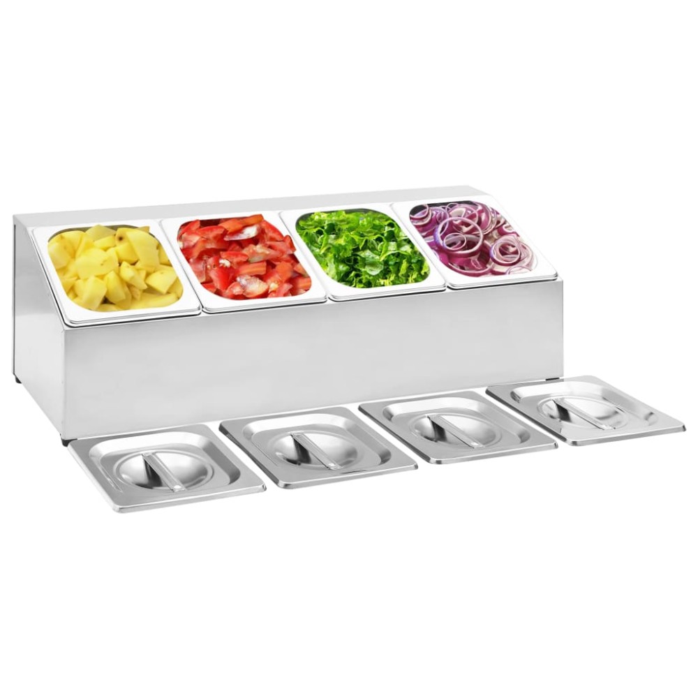 vidaXL Βάση για Λεκάνες Gastronorm με 4 Σκεύη GN 1/6 Ανοξείδωτο Ατσάλι