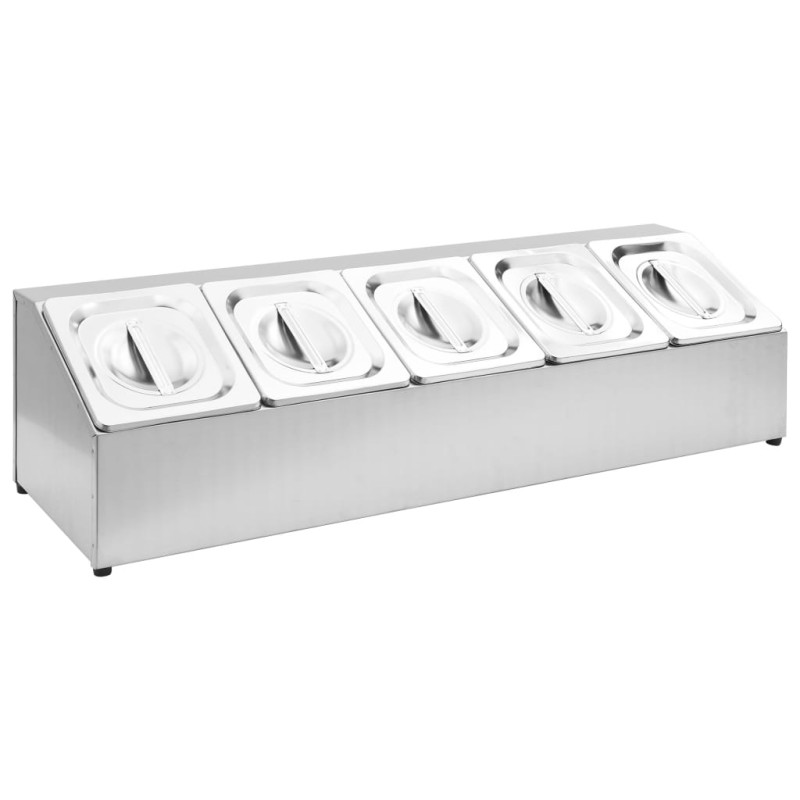vidaXL Βάση για Λεκάνες Gastronorm με 5 Σκεύη GN 1/6 Ανοξείδωτο Ατσάλι