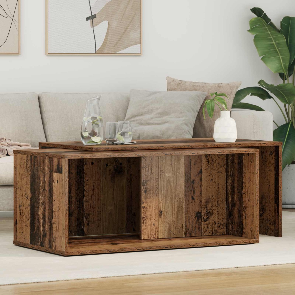 vidaXL Σετ Τραπεζιού Για Καφέ 2 τμχ. Παλιό ξύλο 90 x 48 x 40 εκ