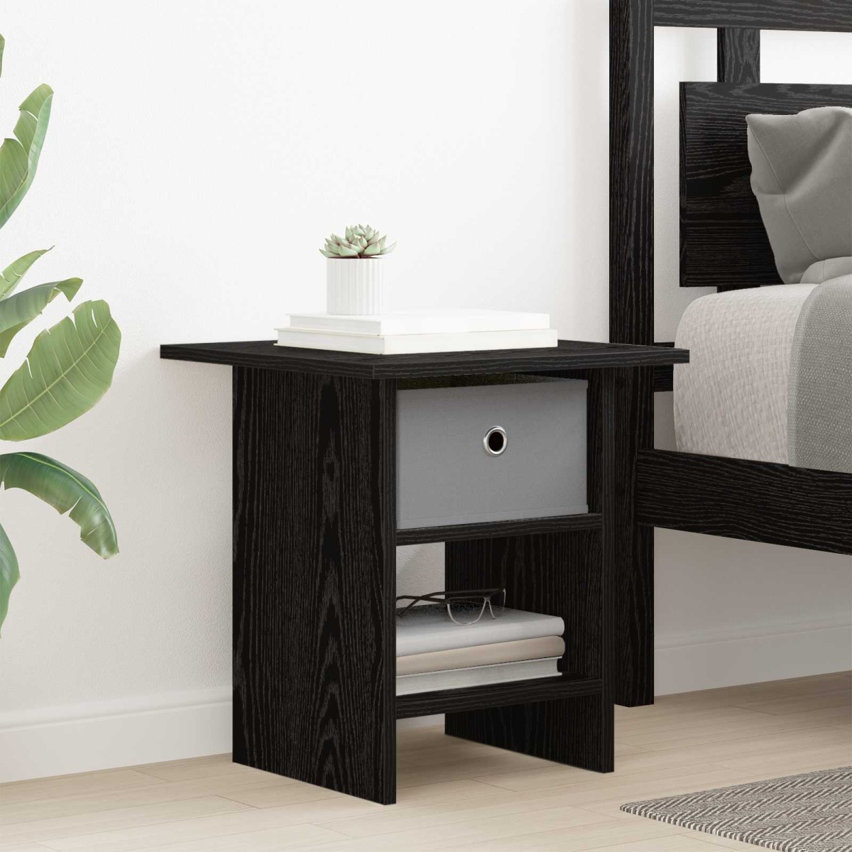 vidaXL Κομοδίνο Μαύρη Οξυά 41 x 40 x 45 εκ Επεξεργασμένο Ξύλο
