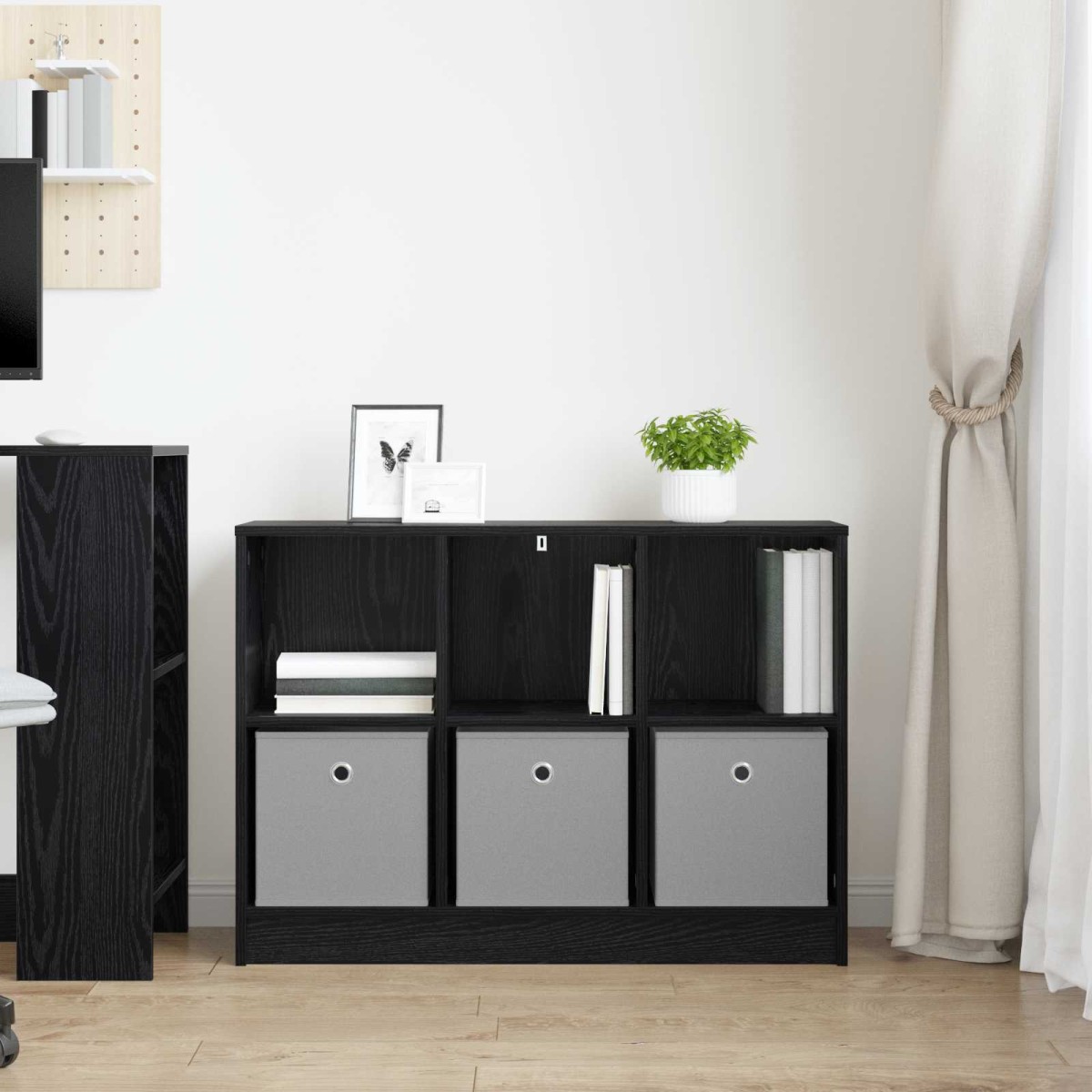 vidaXL Πλαϊνό γραφείο με συρτάρι Μαύρη Οξυά 88,5 x 27,5 x 63,5 εκ