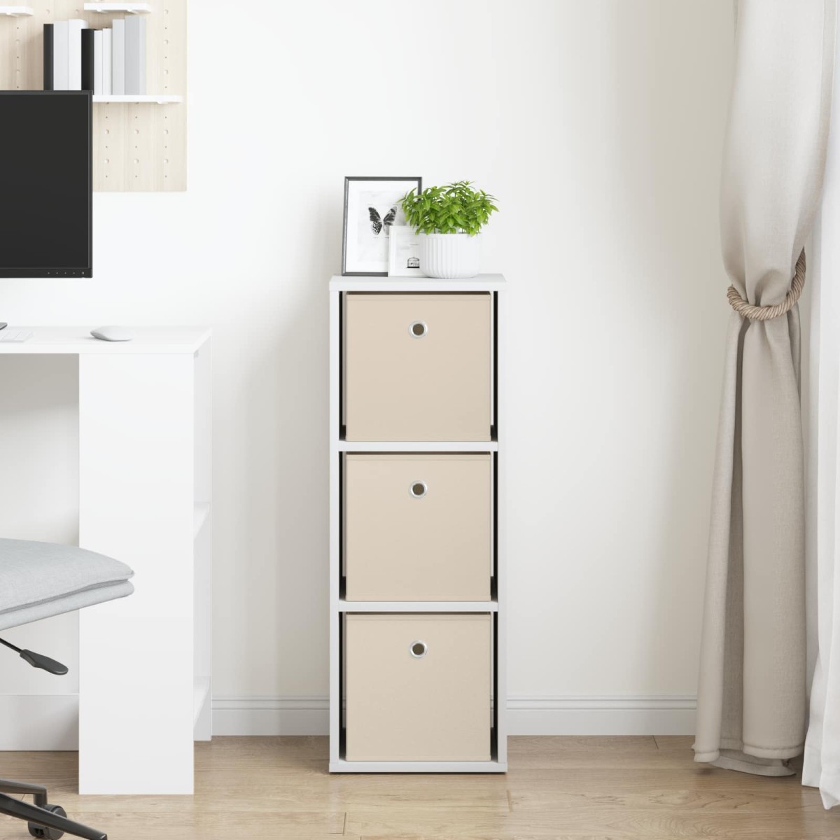 vidaXL Πλαϊνό γραφείο με συρτάρι Λευκό 30,5 x 27 x 84,5 εκ
