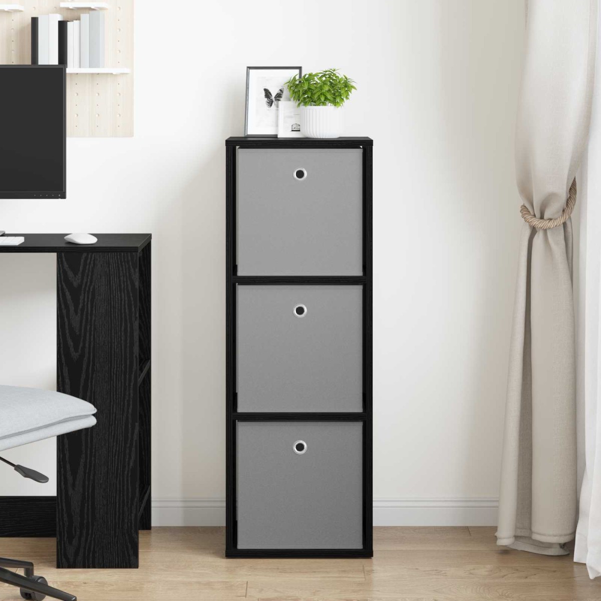 vidaXL Πλαϊνό γραφείο με συρτάρι Μαύρη Οξυά 35 x 32 x 99,5 εκ