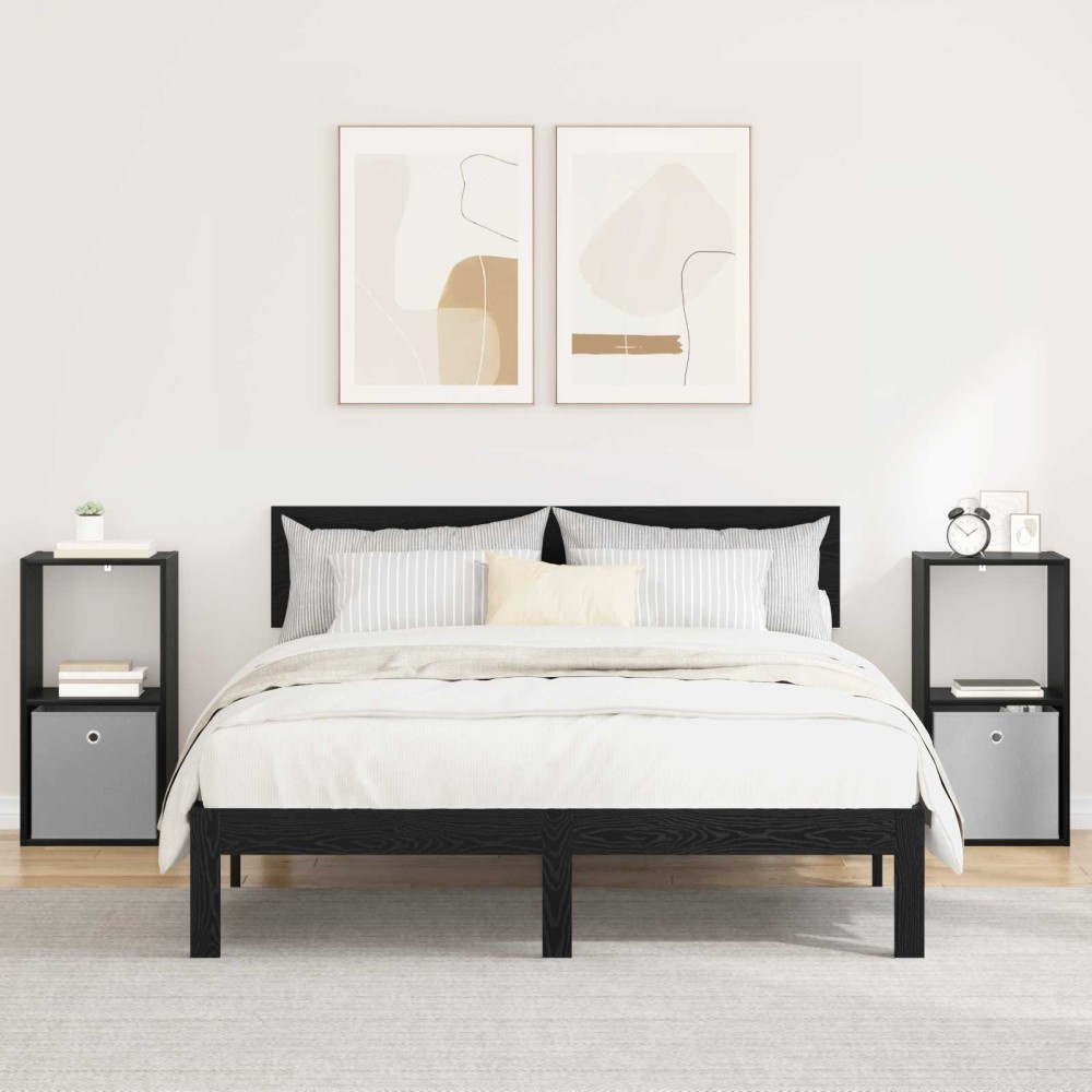 vidaXL Κομοδίνο 2 τμχ. Μαύρη Οξυά 35 x 32 x 68,5 εκ Επεξεργασμένο Ξύλο