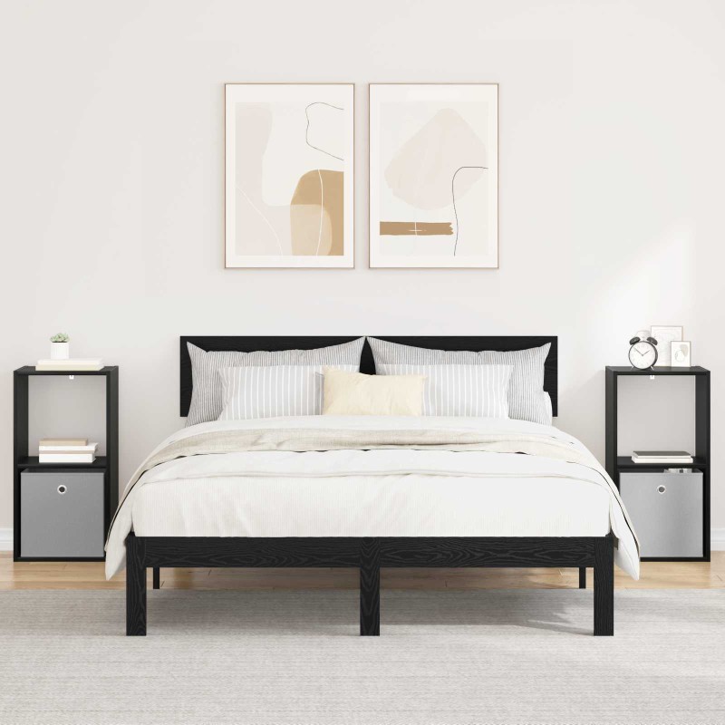 vidaXL Κομοδίνο 2 τμχ. Μαύρη Οξυά 35 x 32 x 68,5 εκ Επεξεργασμένο Ξύλο