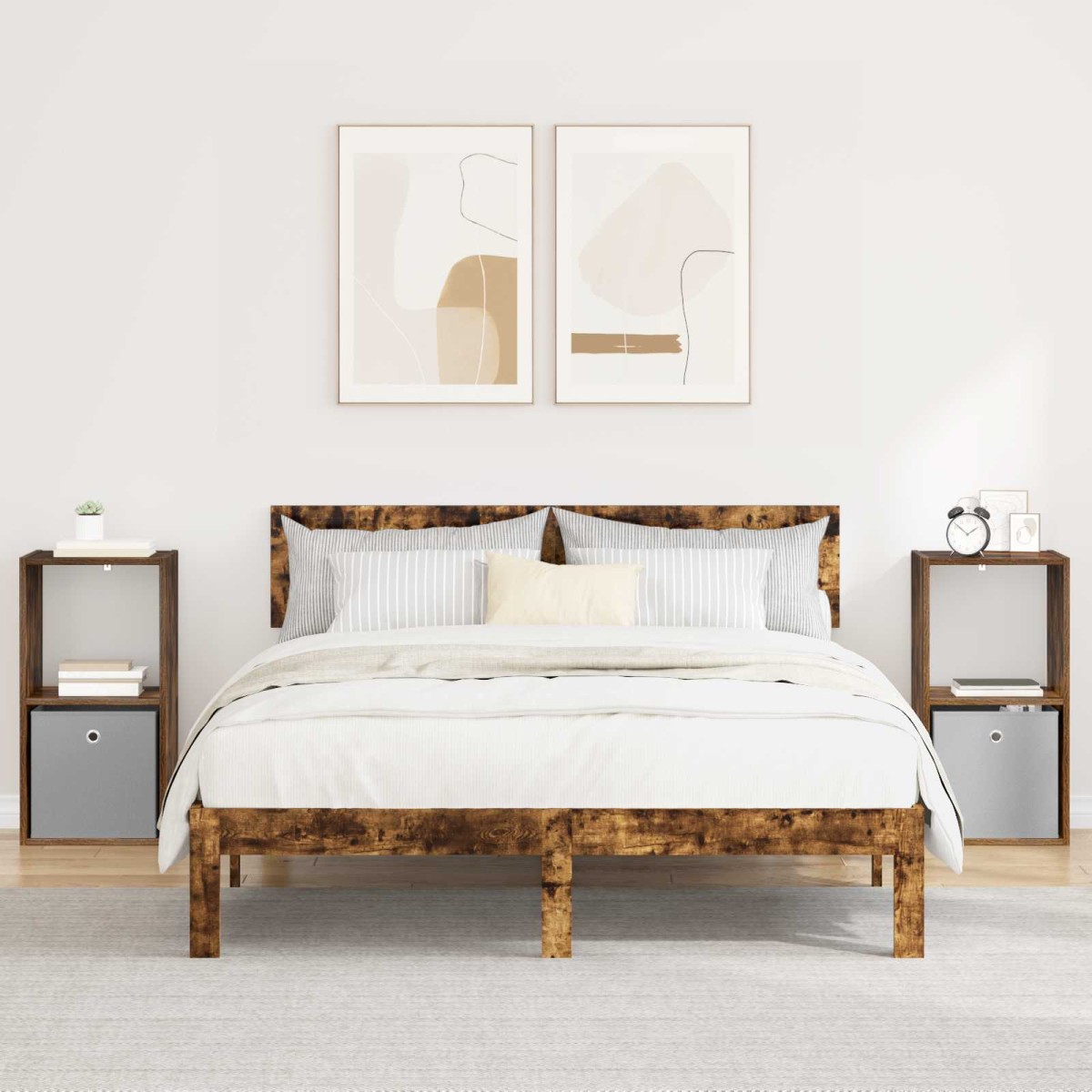 vidaXL Κομοδίνο 2 τμχ. Καπνιστό Δρύς 35 x 32 x 68,5 εκ
