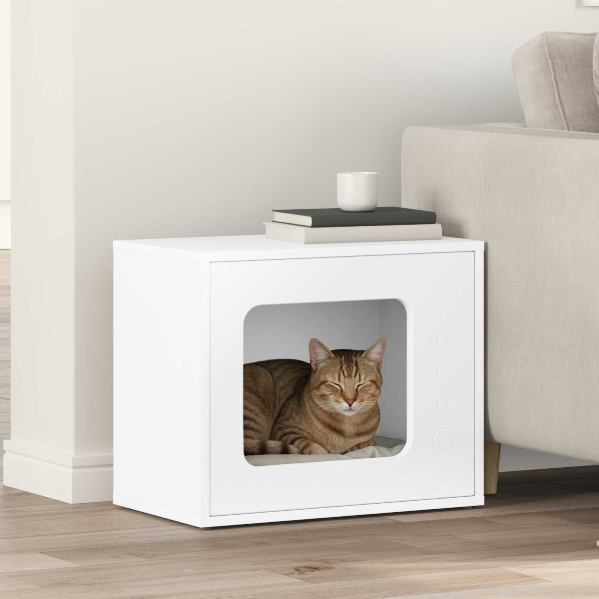 vidaXL Σπίτι Γάτας Λευκό 51 x 30 x 42,5 εκ Επεξεργασμένο Ξύλο