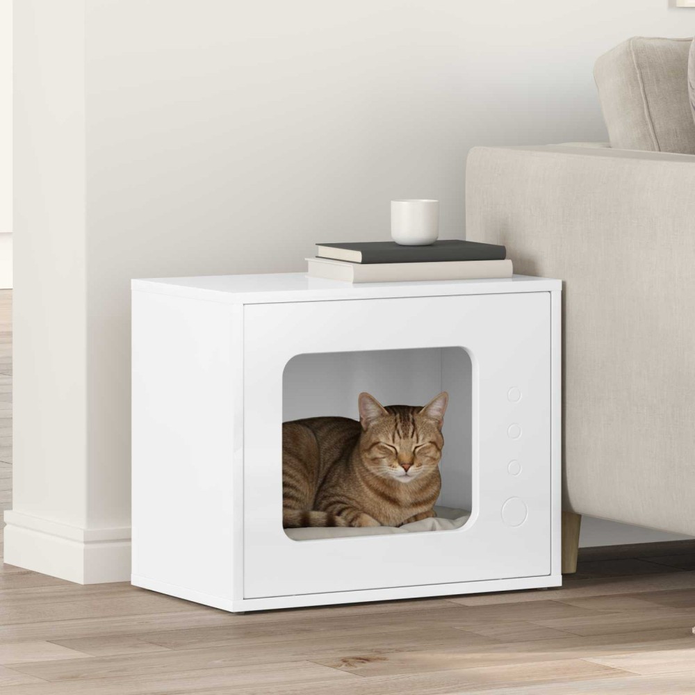 vidaXL Σπίτι Γάτας Λαμπερό Λευκό 51 x 30 x 42,5 εκ Επεξεργασμένο Ξύλο