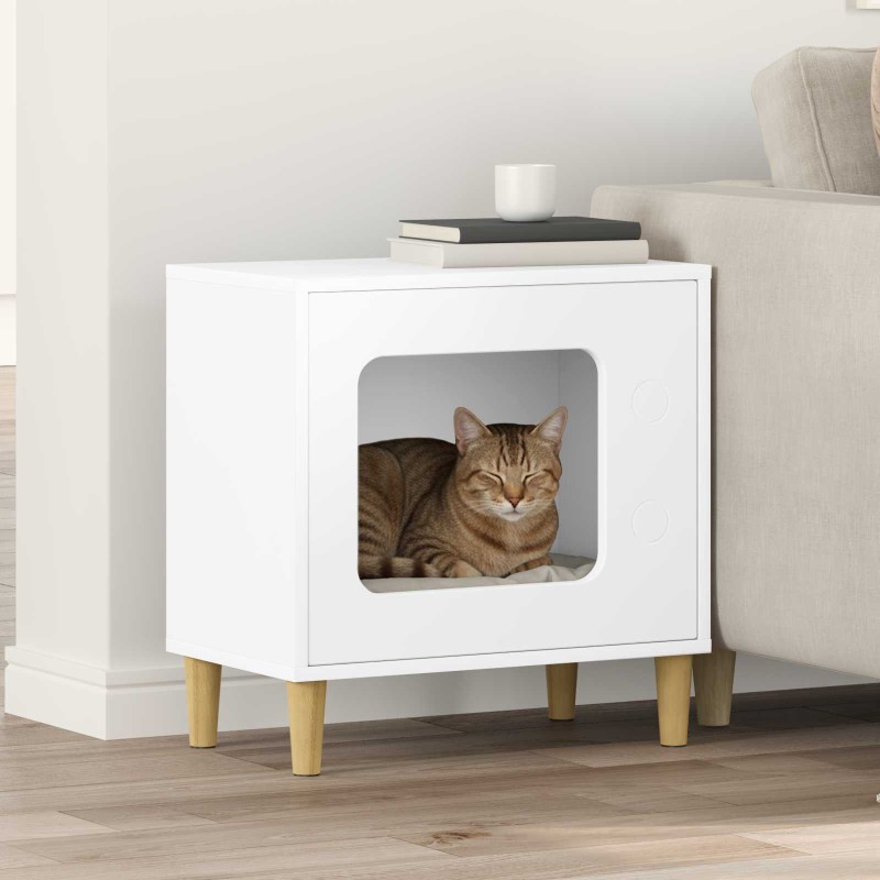 vidaXL Σπίτι Γάτας Λευκό 51 x 30 x 52 εκ. Επεξεργασμένο Ξύλο