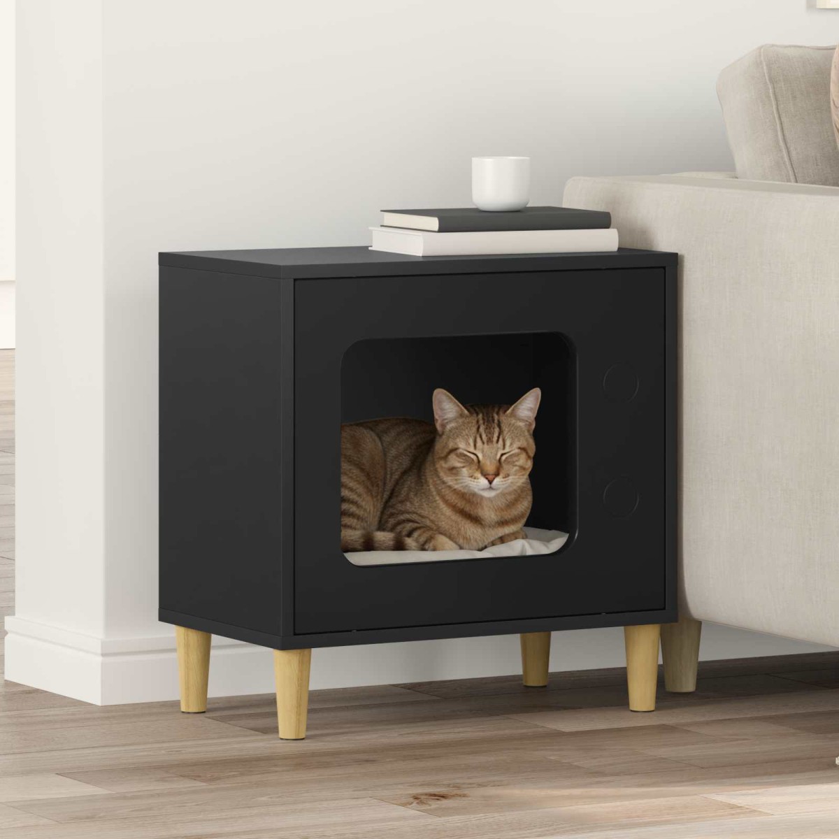 vidaXL Σπίτι Γάτας Μαύρο 51 x 30 x 52 εκ. Επεξεργασμένο Ξύλο