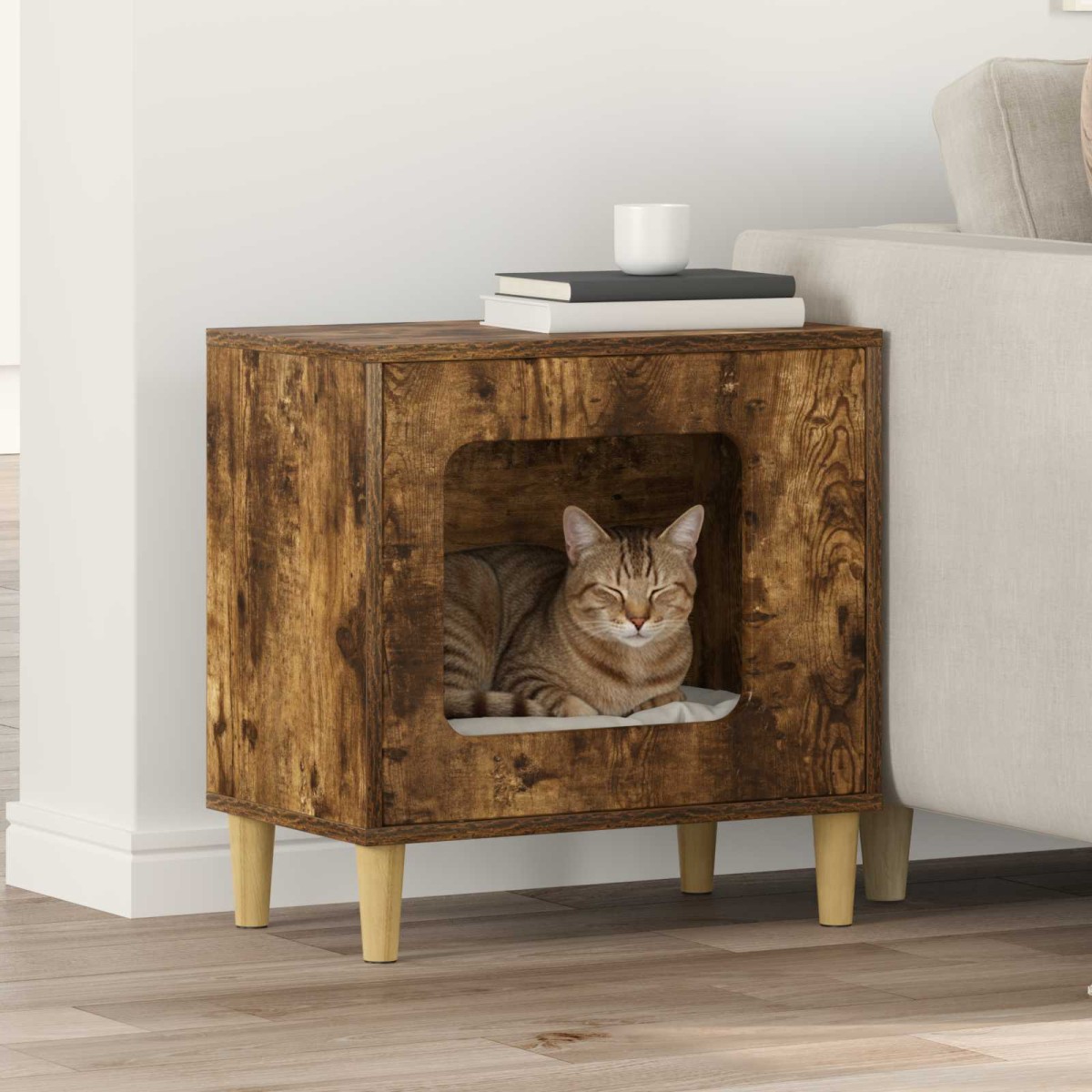 vidaXL Σπίτι Γάτας Καπνιστό Δρύς 51 x 30 x 52 εκ. Επεξεργασμένο Ξύλο