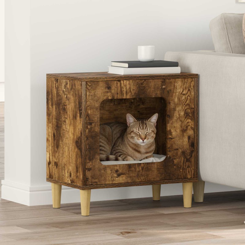 vidaXL Σπίτι Γάτας Καπνιστό Δρύς 51 x 30 x 52 εκ. Επεξεργασμένο Ξύλο