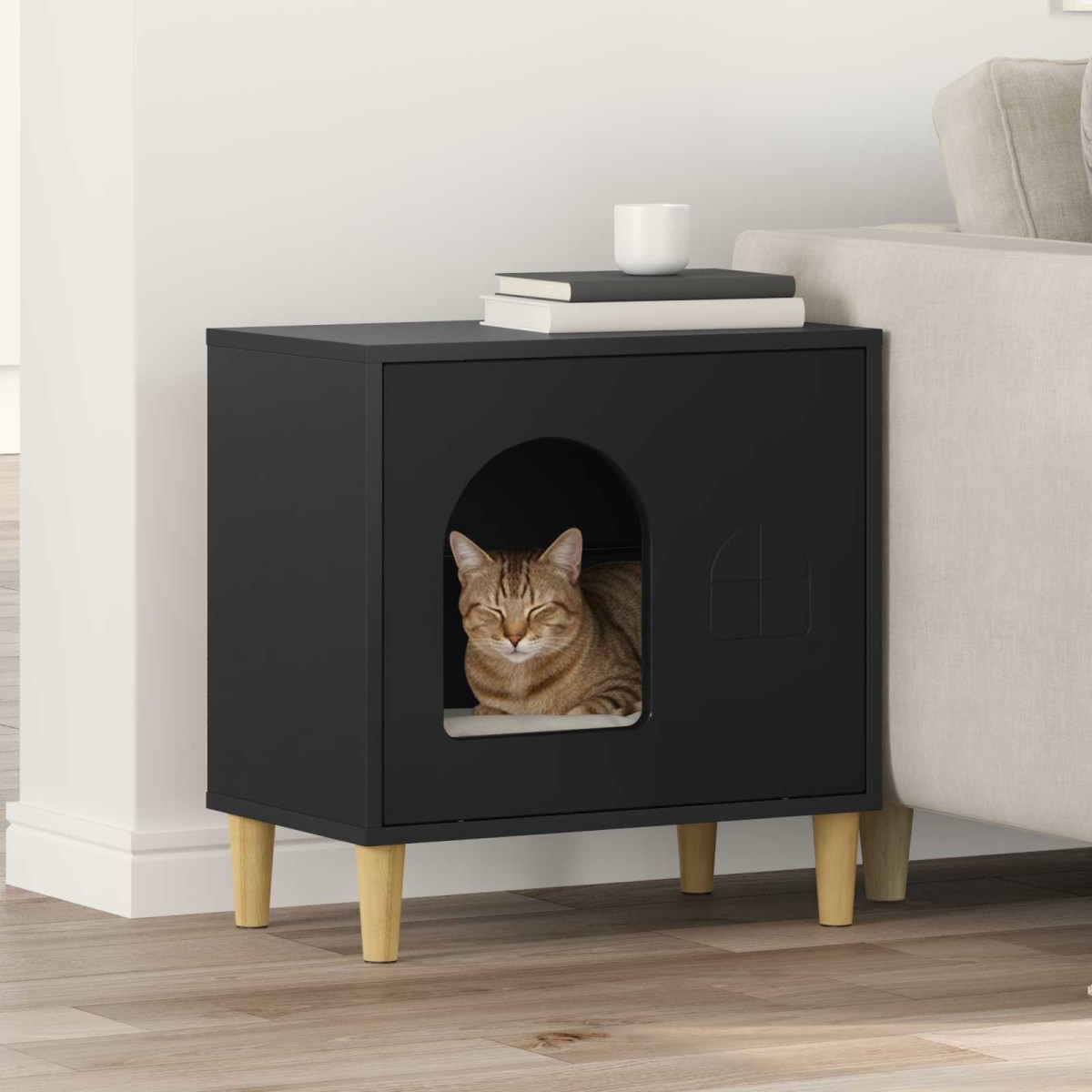 vidaXL Σπίτι Γάτας Μαύρο 51 x 30 x 52 εκ. Επεξεργασμένο Ξύλο