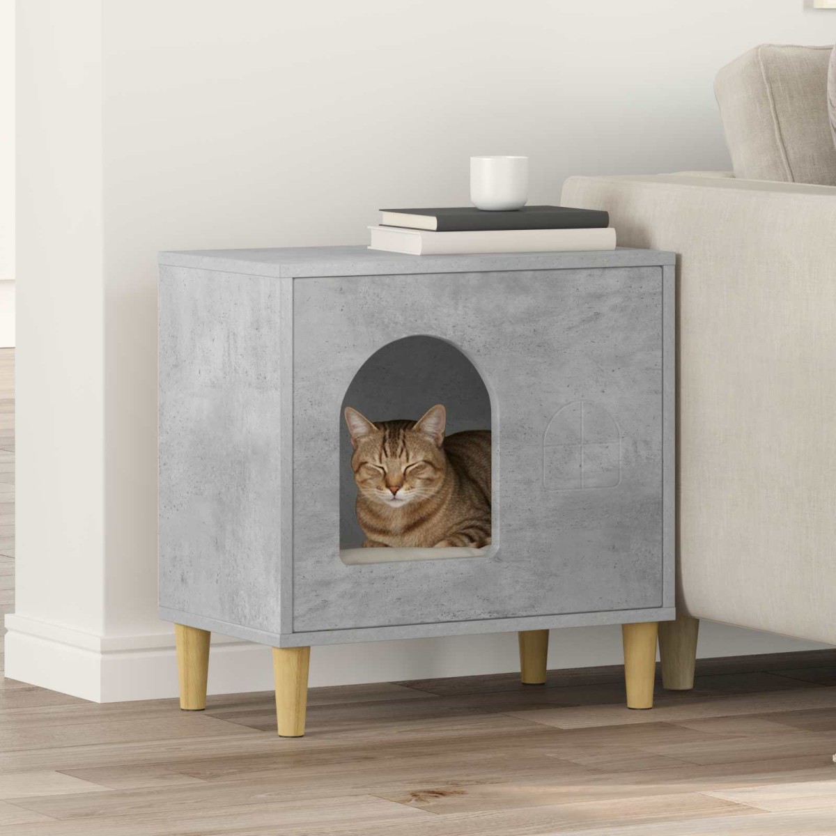 vidaXL Σπίτι Γάτας Σκυρόδεμα 51 x 30 x 52 εκ. Επεξεργασμένο Ξύλο