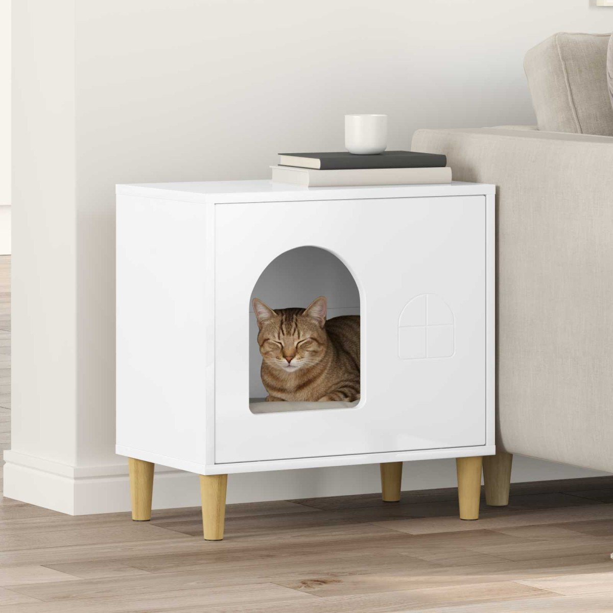 vidaXL Σπίτι Γάτας Λαμπερό Λευκό 51 x 30 x 52 εκ. Επεξεργασμένο Ξύλο