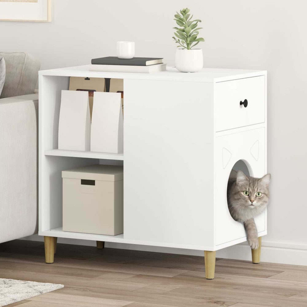 vidaXL Σπίτι Γάτας Λευκό 72 x 42.5 x 70 εκ. Επεξεργασμένο Ξύλο