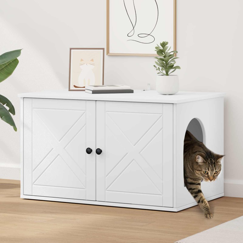 vidaXL Σπίτι Γάτας Λευκό 85 x 55 x 50,5 εκ Επεξεργασμένο Ξύλο