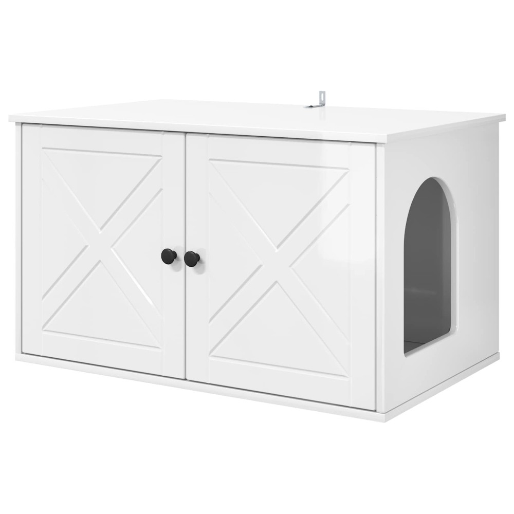 vidaXL Σπίτι Γάτας Λαμπερό Λευκό 85 x 55 x 50,5 εκ Επεξεργασμένο Ξύλο