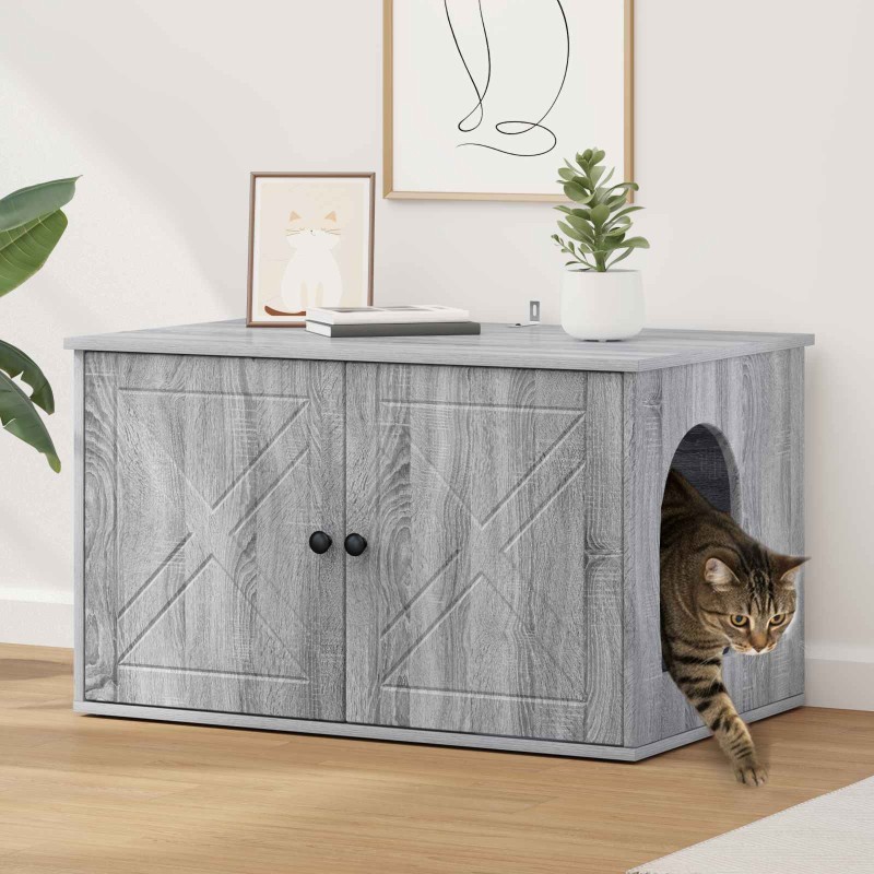 vidaXL Σπίτι Γάτας Γκρίζο Σονομα 85 x 55 x 50,5 εκ Επεξεργασμένο Ξύλο
