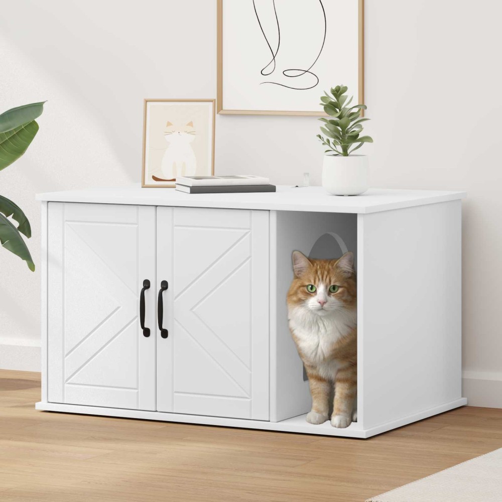 vidaXL Σπίτι Γάτας Λευκό 85 x 55 x 50,5 εκ. Επεξεργασμένο Ξύλο