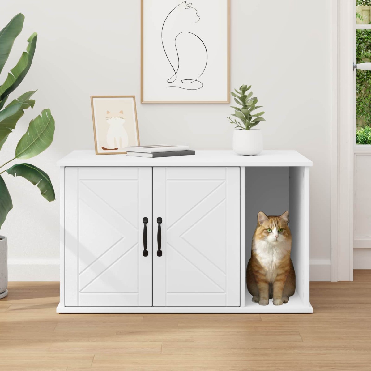 vidaXL Σπίτι Γάτας Λευκό 85 x 55 x 50,5 εκ. Επεξεργασμένο Ξύλο