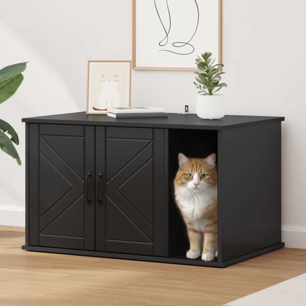 vidaXL Σπίτι Γάτας Μαύρο 85 x 55 x 50,5 εκ. Επεξεργασμένο Ξύλο