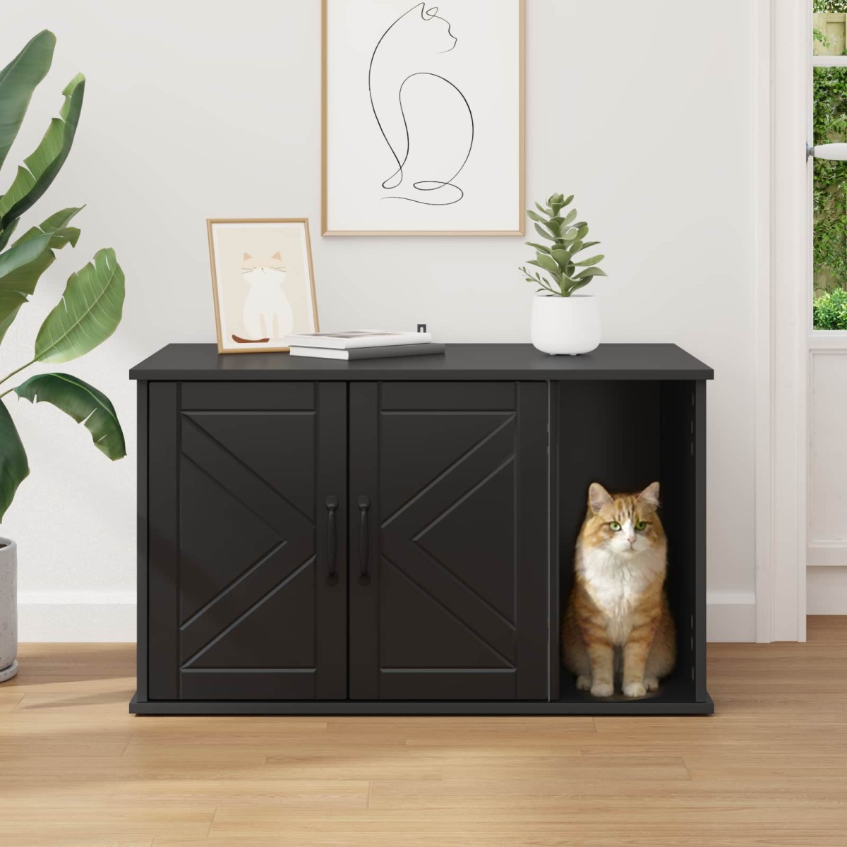 vidaXL Σπίτι Γάτας Μαύρο 85 x 55 x 50,5 εκ. Επεξεργασμένο Ξύλο