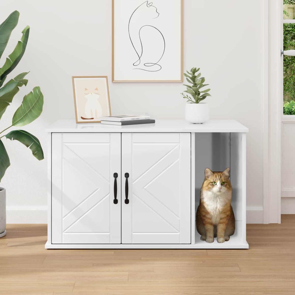 vidaXL Σπίτι Γάτας Λαμπερό Λευκό 85 x 55 x 50,5 εκ. Επεξεργασμένο Ξύλο